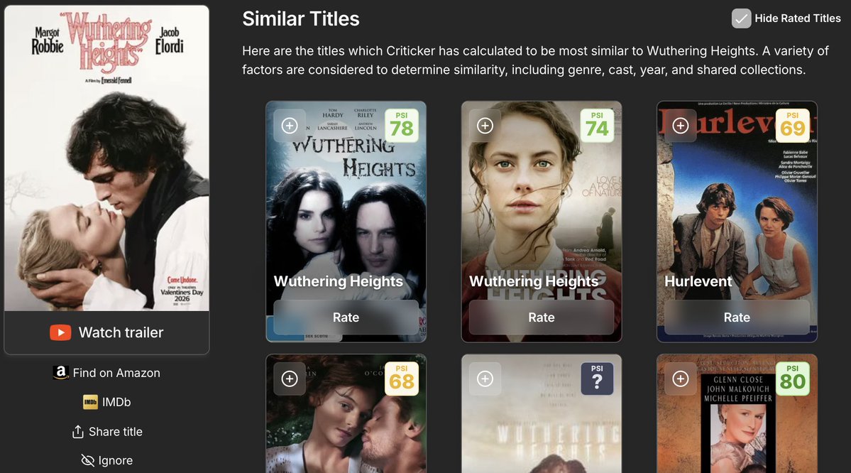 criticker's tweet image. Updates and Fixes - Enhancement: Only show unrated titles checkbox for Similar:

criticker.com/news/updates-a…

#bugfixes #criticker #similartitles