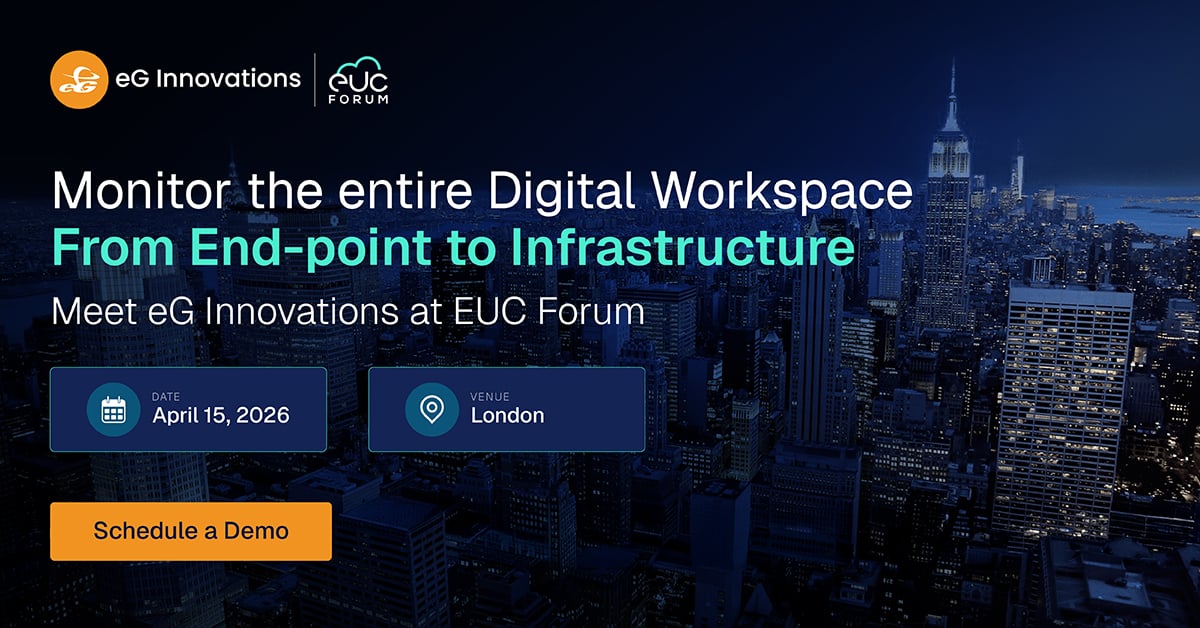 eGInnovations's tweet photo. Heading to the #EUCForum Spring Meeting?

Meet #eGInnovations and see how we deliver end-to-end #EUC #monitoring Schedule a demo now - https://t.co/jP39ff2eZm

#Citrix #AVD #eGEnterprise #DigitalWorkspace #Observability #VDI #ITOperations #EndUserComputing #HybridWork https://t.co/pGeMlZNhhY
