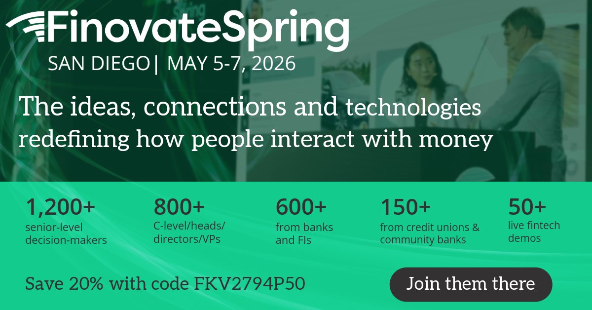 thepower_50's tweet photo. FinovateSpring 2026 is just around the corner! From May 5-7 in San Diego, join the fintech community’s most anticipated event.

✨ Special offer: Save 20% on your ticket with code FKV2794P50.

Register now 👉 https://t.co/6tC1fViQeW.

#Finovate #Fintech #FintechEvent https://t.co/GgTP1A48hi