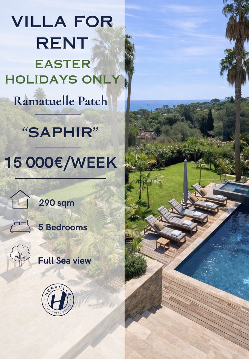 HeracleeGroup's tweet photo. Profitez des fêtes de Pâques en famille lors d'un séjour inoubliable à Saint-Tropez dans la somptueuse
"Villa Saphir". Des moments simples et précieux à partager en famille ou entre proches
Disponibilité immédiate. #pâques2026 #sainttropez
#Heraclee #vacancesenfamille https://t.co/ZutnffcKAT