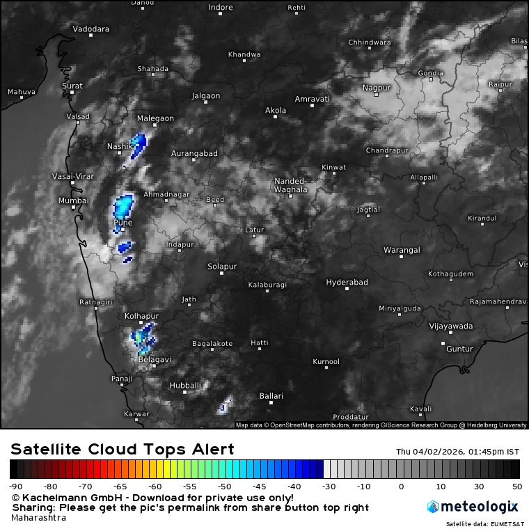 satarkindia's tweet photo. #SatarkAlert #Thunderstorm 
२ एप्रिल २६ ; १४:१५ (४ तास) Update 1
काही ठिकाणी विजा, गारांसह पाऊस. जिल्हे: पुणे, अहिल्यानगर, नाशिक, धुळे, जळगाव, नंदुरबार, सातारा, कोल्हापूर, सांगली | बीड, धाराशिव, छ. संभाजीनगर, जालना, लातूर, परभणी. https://t.co/JxMRCbRNi4
