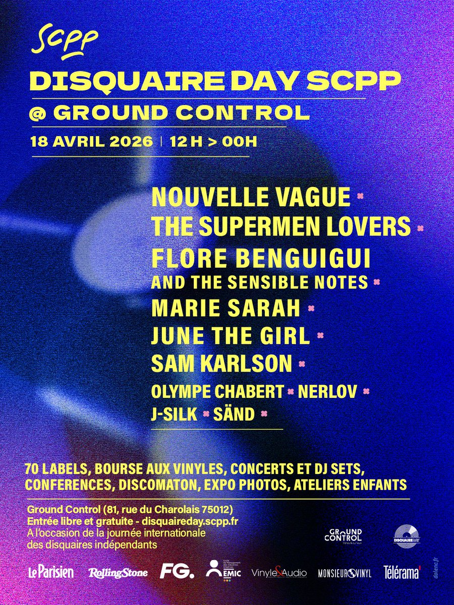 𝑫𝑰𝑺𝑸𝑼𝑨𝑰𝑹𝑬 𝑫𝑨𝒀 𝑺𝑪𝑷𝑷 : Rendez-vous à Ground Control le 18 avril 💿🔥
12H → MINUIT.

Bourse aux vinyles ✖︎ Concerts ✖︎ DJ Sets ✖︎ Conférences ✖︎ Discomaton ✖︎ Exposition photos ✖︎ Atelier enfants

🎟️ Entrée libre et gratuite
Toutes les infos sur →