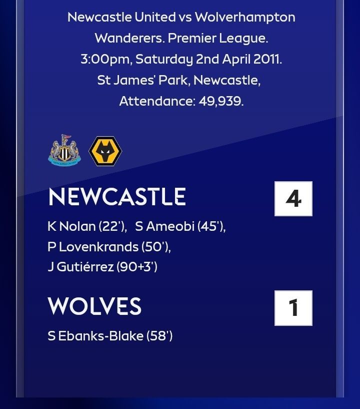 NewcastleFansTV's tweet photo. This Day in Newcastle history, we have  a throwback to 2011 and 4-1 Victory over Wolves. https://t.co/YXyVU3hVBr