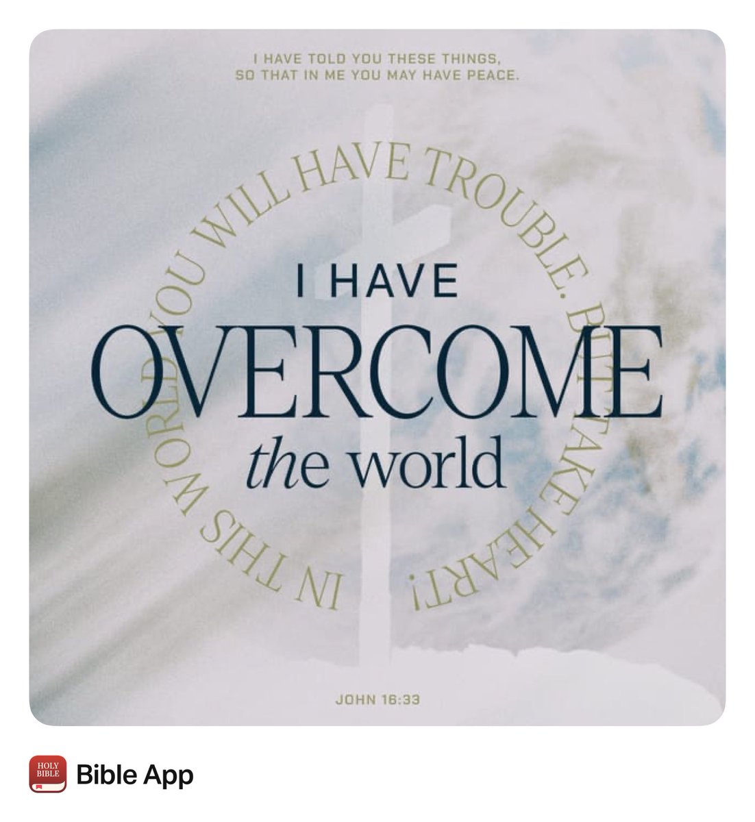CoachManny's tweet photo. So, as you think about the trouble in your life—whether it’s your health, relationships, finances, or other difficulties—remember:  You can still have peace, you can still take heart, and you can still be comforted because Jesus Christ has already overcome the world! https://t.co/PvkwwOAYFh