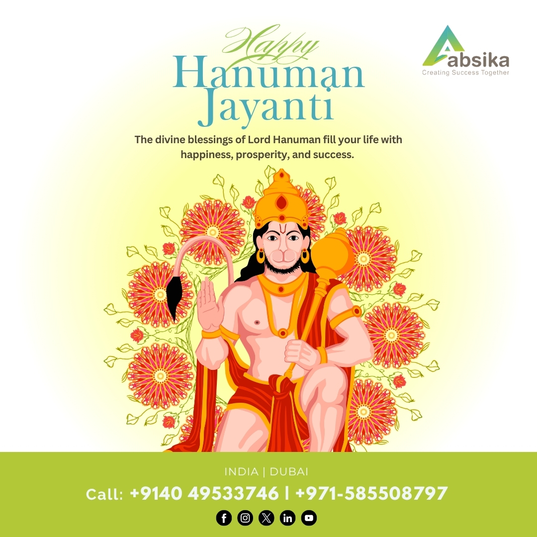 AbsikaSolutions's tweet photo. Happy Hanuman Jayanti! wishing you strength, devotion and courage on the auspicious occasion of hanuman Jayanti  
#hanuman #jayanti #absika #solutions #jobs #hiring #placement #naukri #india #dubai https://t.co/DccysL6h1M