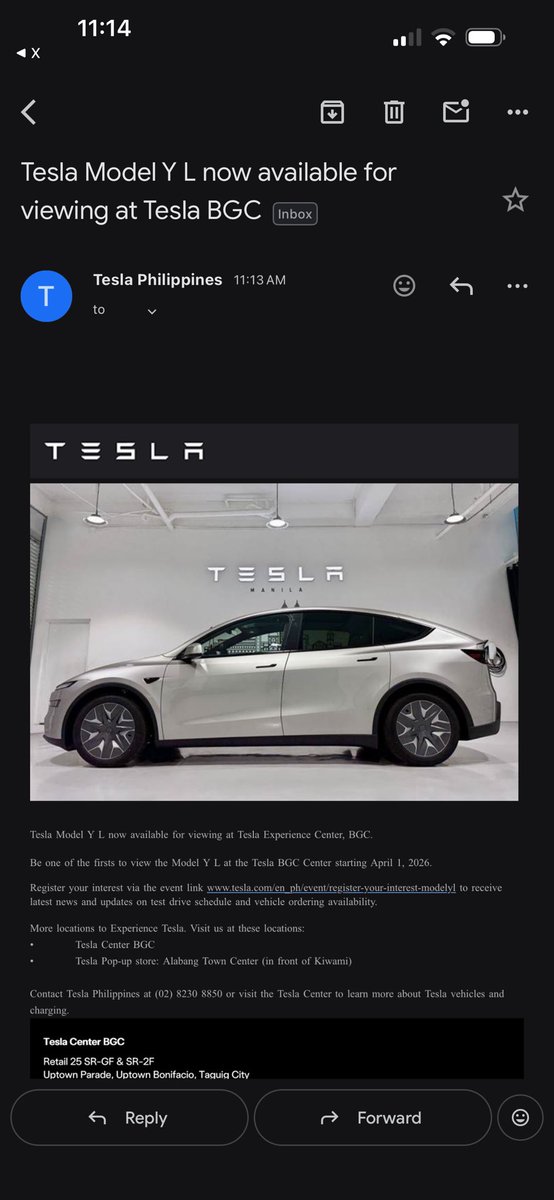 idongon's tweet photo. Wow!!!! Tesla Model Y L will be available in Philippines soon.  I think not April fools as today is already Apr/2. Thank you @elonmusk !! @DillonLoomis @theevking https://t.co/Vu0bidnSlx