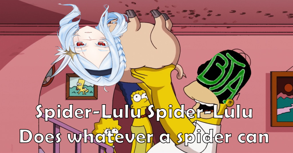 BTAdiem's tweet photo. Spider @lulufyra, Spider-Lulufyra, does whatever a spider can 🎶🩵
#Lulufyra #Vtuber #cursededit #SpiderMan #Simpsons #SpiderPig https://t.co/fwT1byAX8f