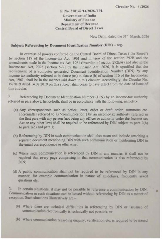 CAclubindia's tweet image. CBDT Introduces New DIN Rules for #IncomeTax Notices in 2026