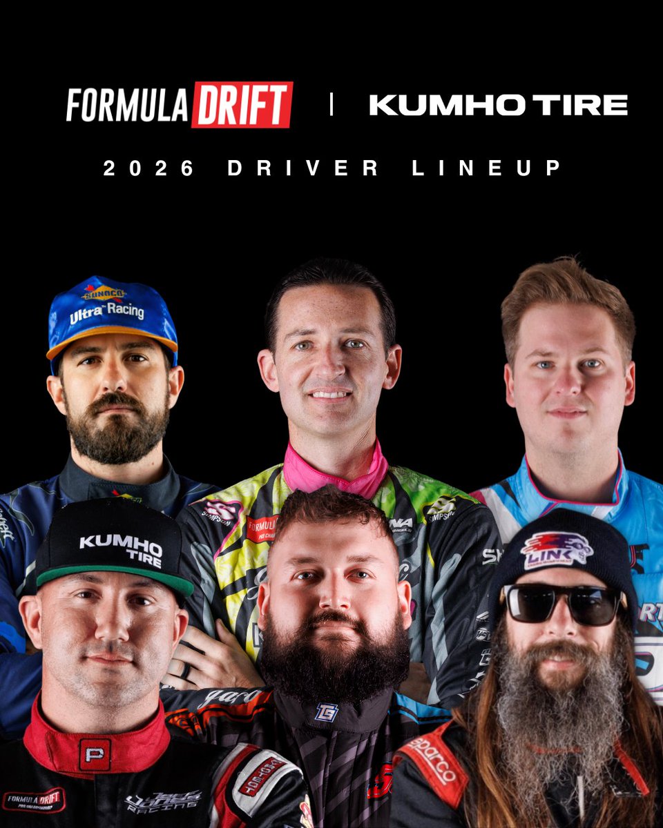 Traction_News's tweet image. Kumho Tire U.S.A. expands its Formula DRIFT commitment through 2029 while unveiling a strong six-driver roster for the 2026 PRO Championship.

Read more here: tractionnews.com/kumho-tire-u-s…

#KumhoTireUSA #FormulaDRIFT #TireIndustry #AutomotiveIndustry #Motorsports #Racing #Tires
