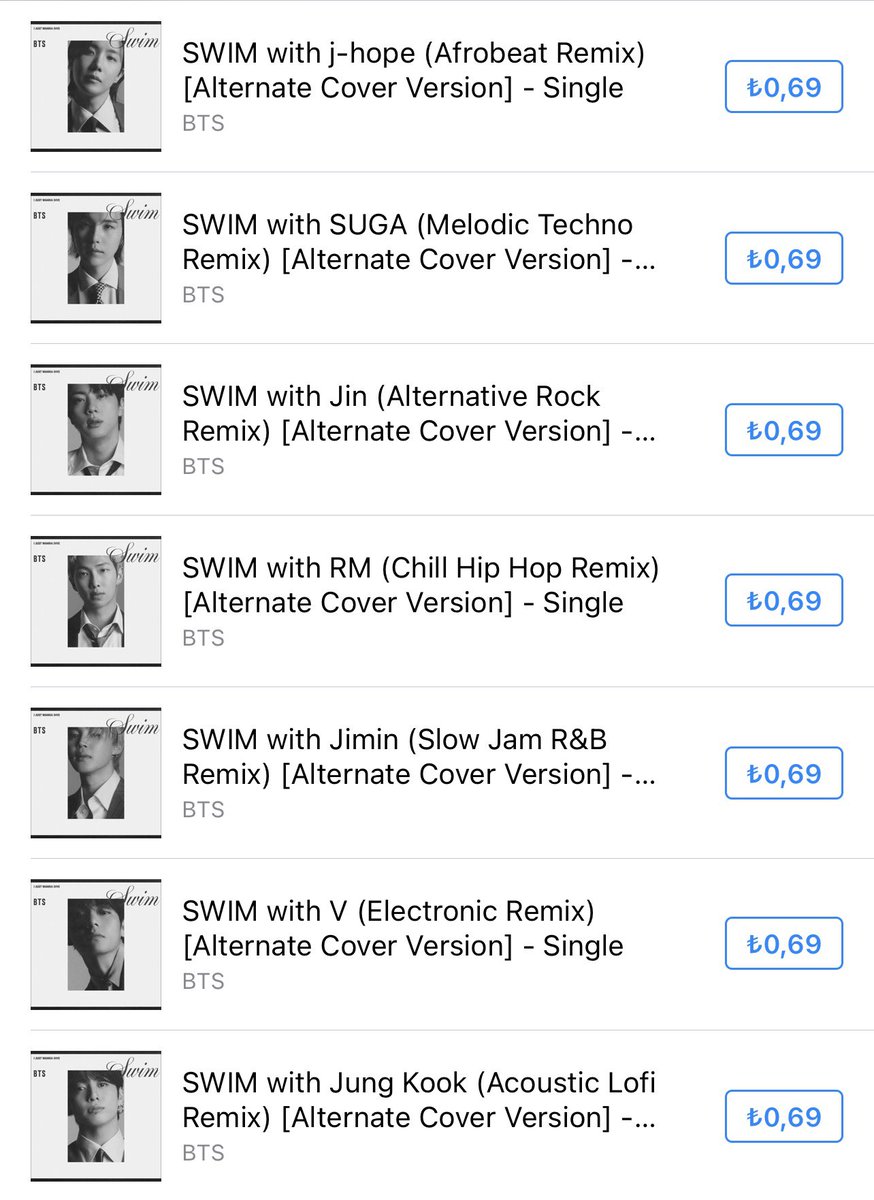 🚨 ARMY 🚨

Herkese bildirin, gruplarda paylaşın "SWIM" için yeni remixler iTunes'a eklendi!

Bugün takip süresinin son günü
HERKES SATIN ALSIN‼️

Satın al 👉 BTS.lnk.to/SingleProducts