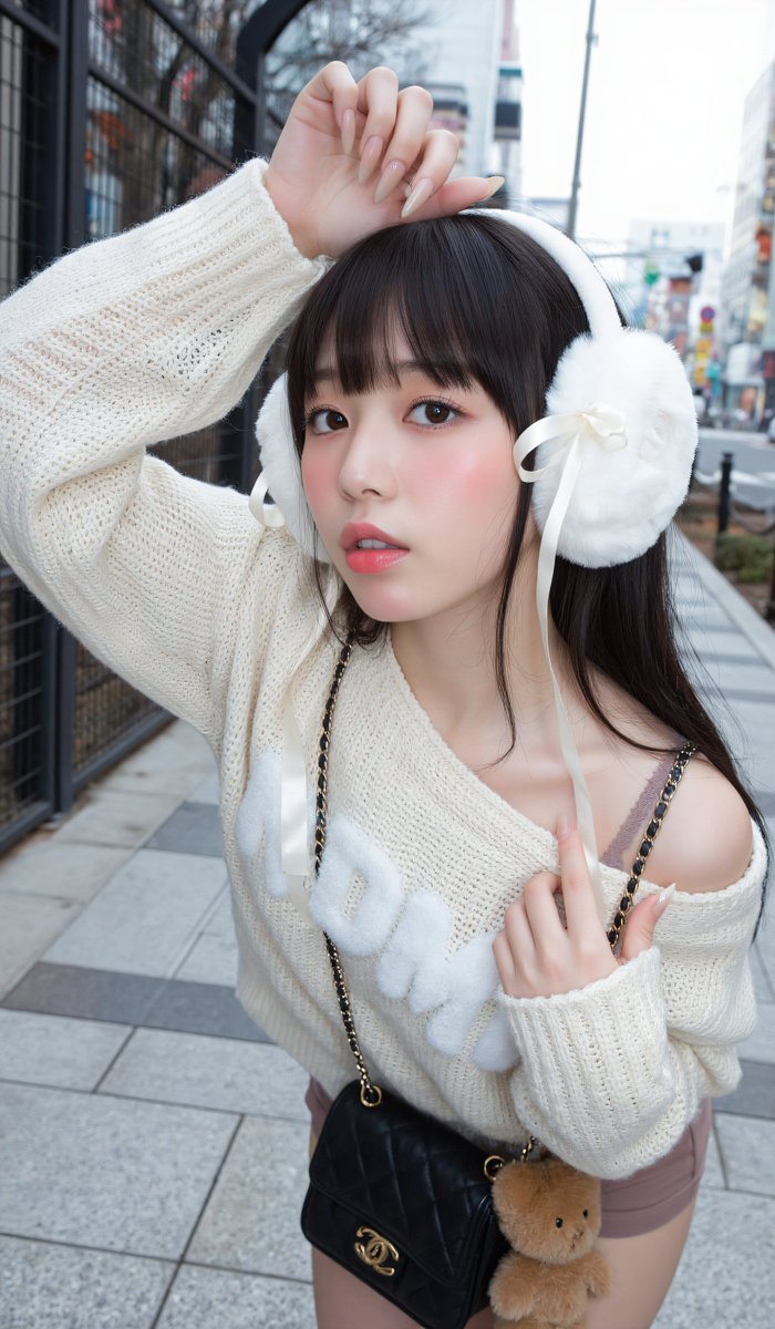 Feline_xx7's tweet photo. It's so cold outside... ❄️My earmuffs are so cozy and warm! 🎀
How do you like my winter outfit today? ♡✨

お外は寒いね…❄️
この耳あて、あったかそうでしょ？🎀
今日の冬コーデ、どうかな？♡✨

#Feline #AI美女 #冬コーデ #耳あて #AIModel #WinterFashion #Earmuffs #VirtualInfluencer https://t.co/3qAfFfOywl