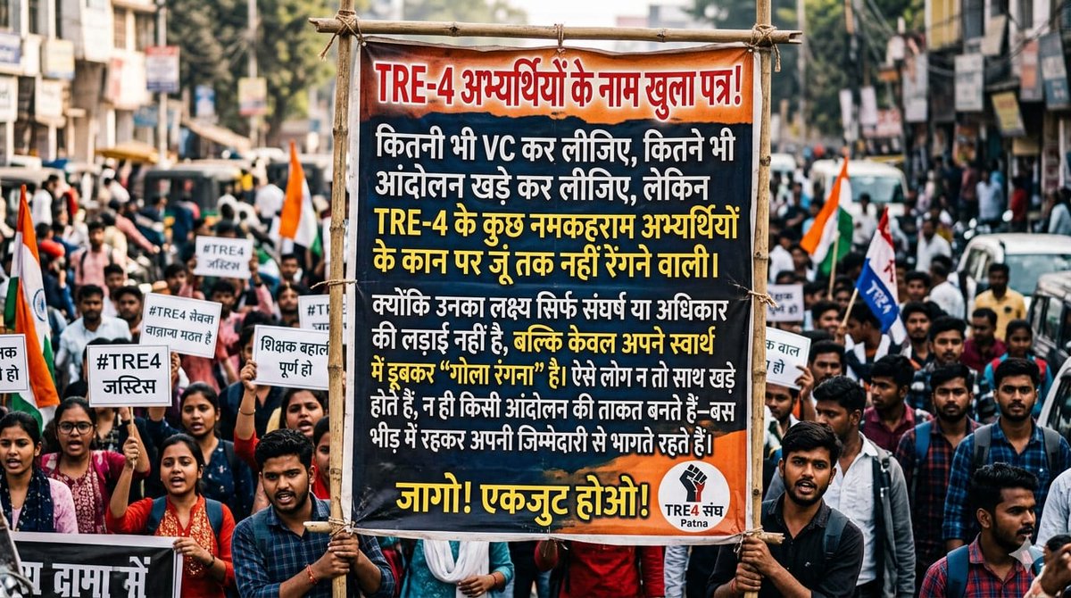 कुछ लोग आंदोलन नहीं, सिर्फ ‘गोला रंगने’ में लगे हैं—ऐसे स्वार्थी अभ्यर्थियों से बदलाव की उम्मीद बेकार है! अब जागो, नहीं तो हक छिनता रहेगा! #TRE4” 
<a href="/DileepY51270176/">Dileep kumar - Student Leader</a>