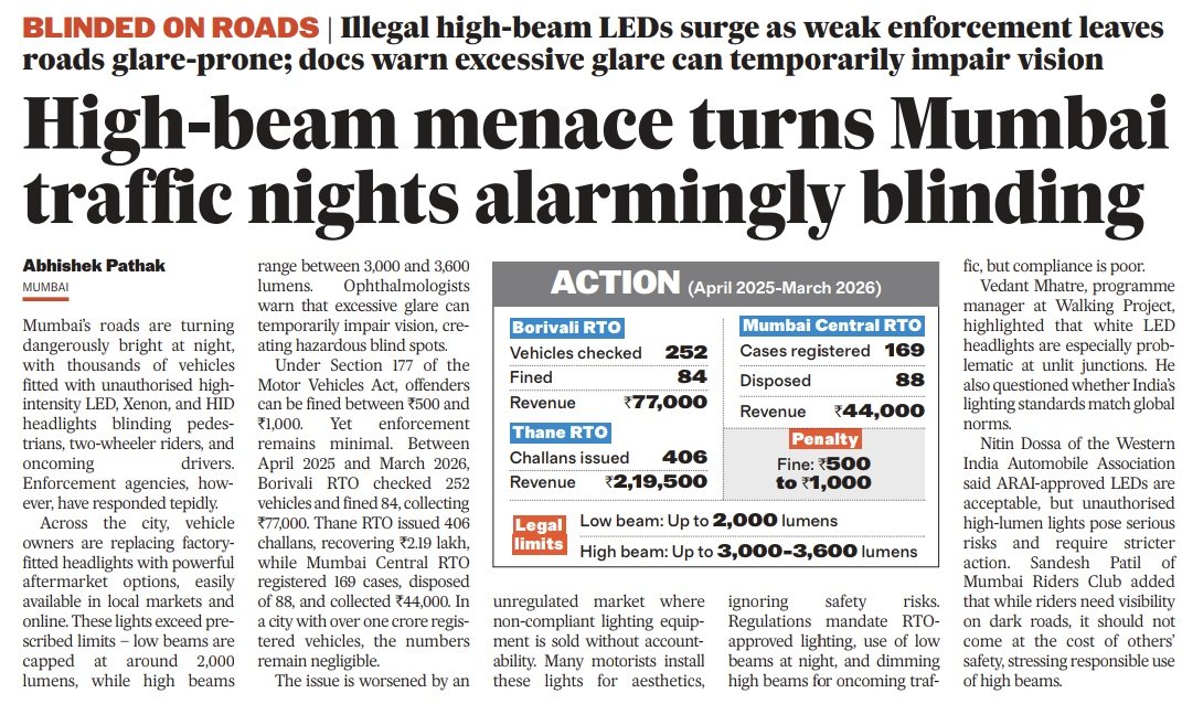 ImAbhi5200's tweet photo. Mumbai nights are getting dangerously bright.
Illegal high-beam LEDs, Xenon &amp; HID lights are blinding drivers and pedestrians, but enforcement remains minimal.
#Mumbai #RoadSafety #Traffic #HighBeam #Transport

https://t.co/42nCRqjFgd @fpjindia https://t.co/4ujyHkZoB0