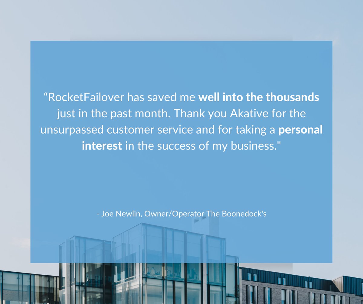 Joe Newlin, Owner/Operator of The Boonedock's shares their experience with RocketFailover!

Read more about this experience in our case study👉 akative.com/library/conven…