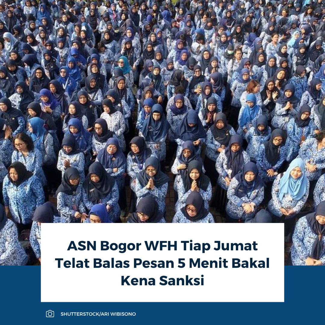 kompascom's tweet image. Pemerintah Kota Bogor menetapkan ASN yang WFH setiap Jumat harus merespons pesan maksimal lima menit. Wali Kota Dedie A Rachim menegaskan ASN yang melanggar akan mendapat teguran hingga sanksi berjenjang.

Baca selengkapnya: megapolitan.kompas.com/read/2026/04/0…

~RK #bogor #ASN #wfh