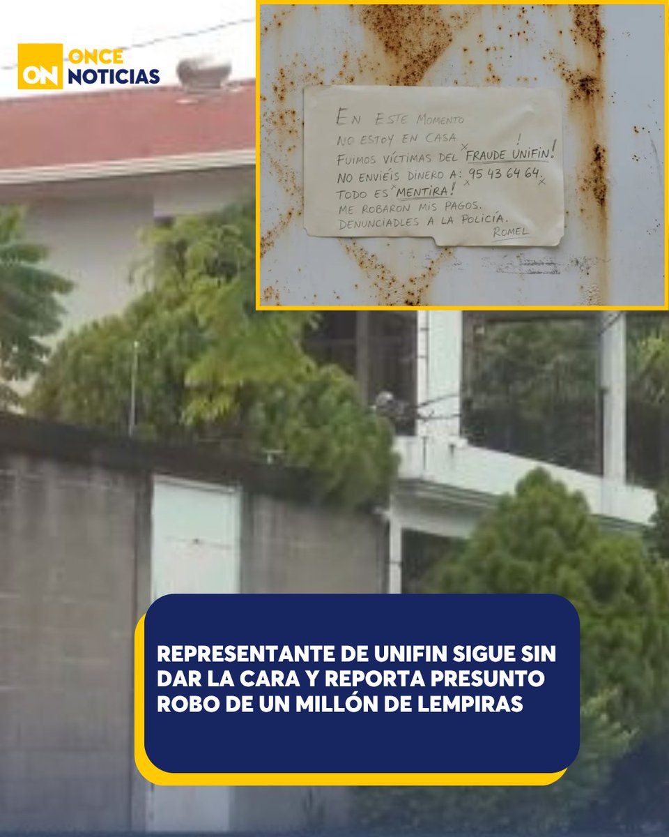11_Noticias's tweet photo. 🟡 | El representante de UNIFIN sigue sin dar la cara y reporta un presunto robo de un millón de lempiras, mientras crecen las dudas entre inversionistas y autoridades mantienen vigilancia. 🕊️
🔗 https://t.co/SzKZi8c3w9
#UNIFIN #Inversora #CNBS #Choloma #Cortés #Investigaciones #EstafaPiramidal