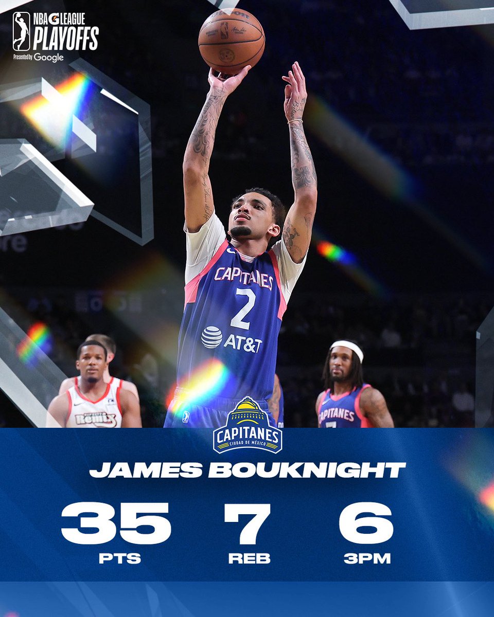 nbagleague's tweet photo. James Bouknight brought the HEAT 🔥 In a Conference Quarterfinals matchup against the Remix he lead both teams in scoring with 35 PTS, 6 3PM and tallies 7 REB for the @CapitanesCDMX https://t.co/1zCnZx5V7h