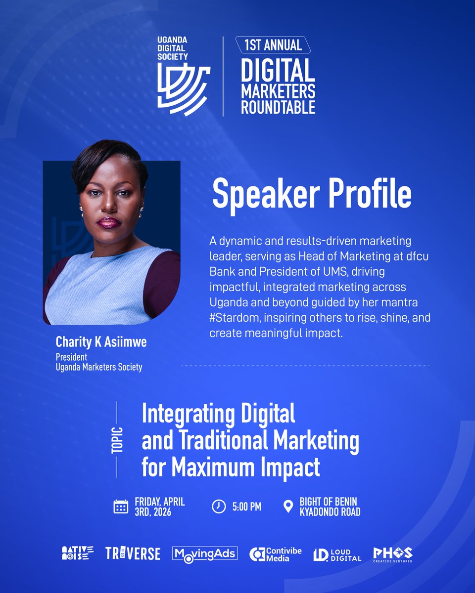 IamIreneMirembe's tweet photo. Under the theme “Integrating Digital and Traditional Marketing for Maximum Impact,” join industry leaders shaping Uganda’s marketing landscape. 

The #DigitalMarketersRoundtable is happening tomorrow! Let’s drive real impact together. Be there and be part of the impact! https://t.co/SO2yKIgbXf
