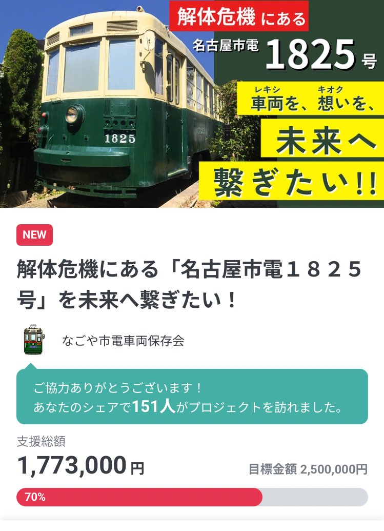 なごや市電車両保存会@クラファン挑戦中！！ tweet media