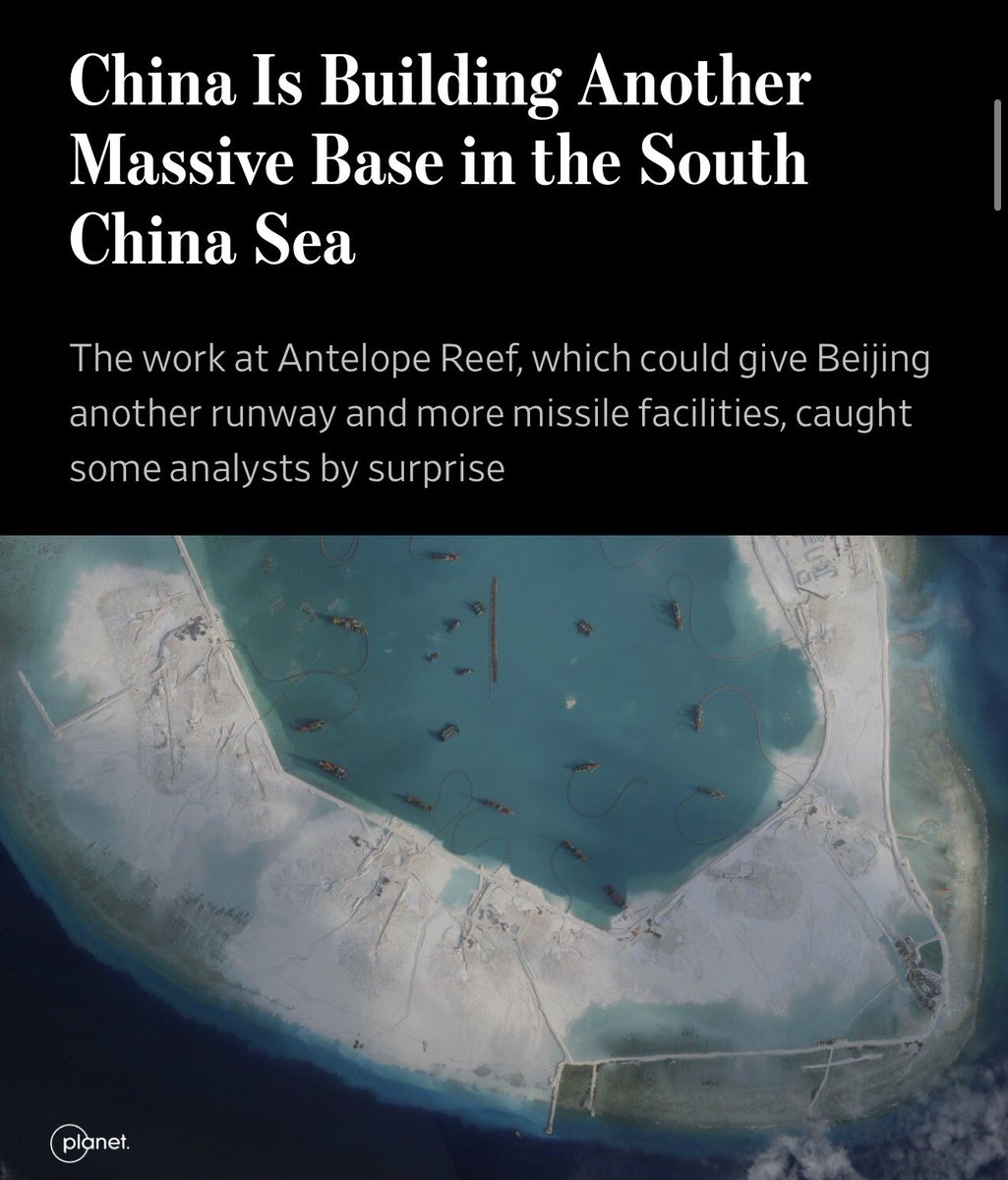 denisewu's tweet photo. 🇨🇳 is constructing more militarized islands, as promised by Xi at the Rose Garden, which is creating a “law of the jungle” in the Indo-Pacific region. 

This contradicts Beijing’s efforts to present itself as a responsible major power on the global stage. https://t.co/bvTgTfnKFG