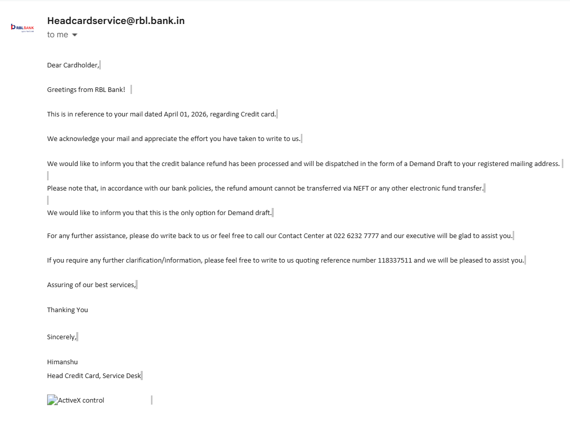 kapoormahima87's tweet photo. .@rblbank Your exec HIMANSHU is so unhelpful &amp; wasting my time instead of resolving the https://t.co/eo8yIcKZL4 service team was bad and now ur team!so disappointed.Need a resolution since I dont stay at the address u have and ur exec keeps sending me SAME email https://t.co/rxvo2brRPv