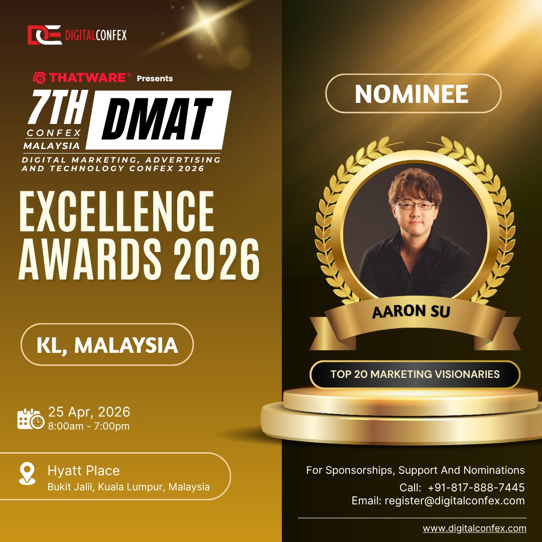 digitalconfex's tweet photo. Aaron Su, Head of Marketing (Greater Asia), is shortlisted for Top 20 #Marketing Visionaries at #DMATExcellenceAwards ✨

16+ yrs across Microsoft, Meta, ASUS &amp; more-driving growth &amp; impact 🚀

📍 7th DMAT Confex | 25 Apr 2026 | KL

🔗 https://t.co/5e7iZKnNxa

#DMATConfex https://t.co/CHbyRyMtoo