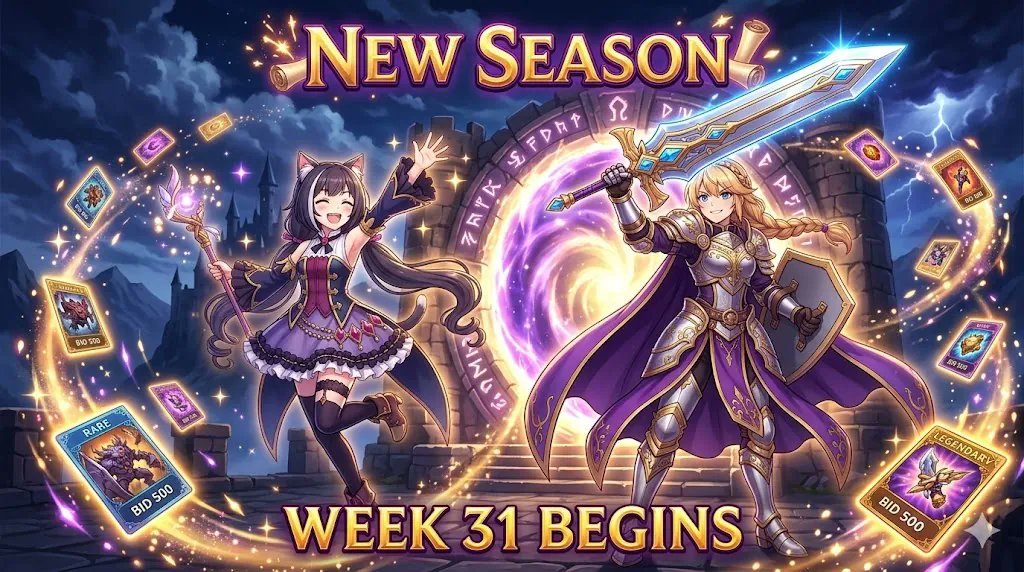 🌟 A NEW SEASON HAS BEGUN!

The wait is over. A brand new Season is officially here, and with it comes everything you've been looking forward to.

⚔️ Week 31 is LIVE
🃏 Fresh cards have entered the auction
🔥 Bigger competition. Higher stakes. Greater rewards.

This is your