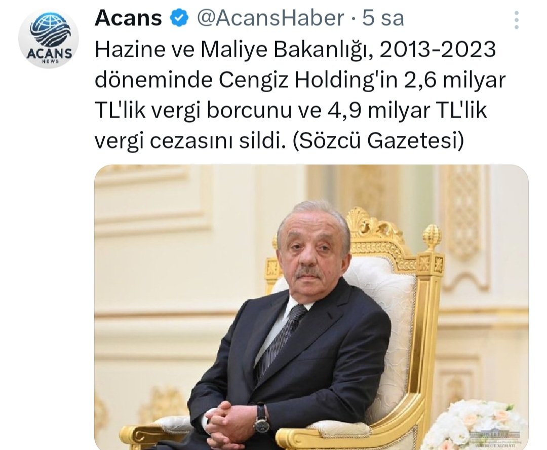 Emekliye 1.000  TL veremeyen iktidar,bu kadar vergi borcunu hangi gerekçeyle siliyor?

Bu adamın özelliği nedir?
Ayrıcalığının sebebi nedir?

Bunu millete açıklamak zorundasınız. 
<a href="/Akparti/">AK Parti</a>
<a href="/tcbestepe/">T.C. Cumhurbaşkanlığı</a>
<a href="/HMBakanligi/">T.C. Hazine ve Maliye Bakanlığı</a>
<a href="/memetsimsek/">Mehmet Simsek</a>