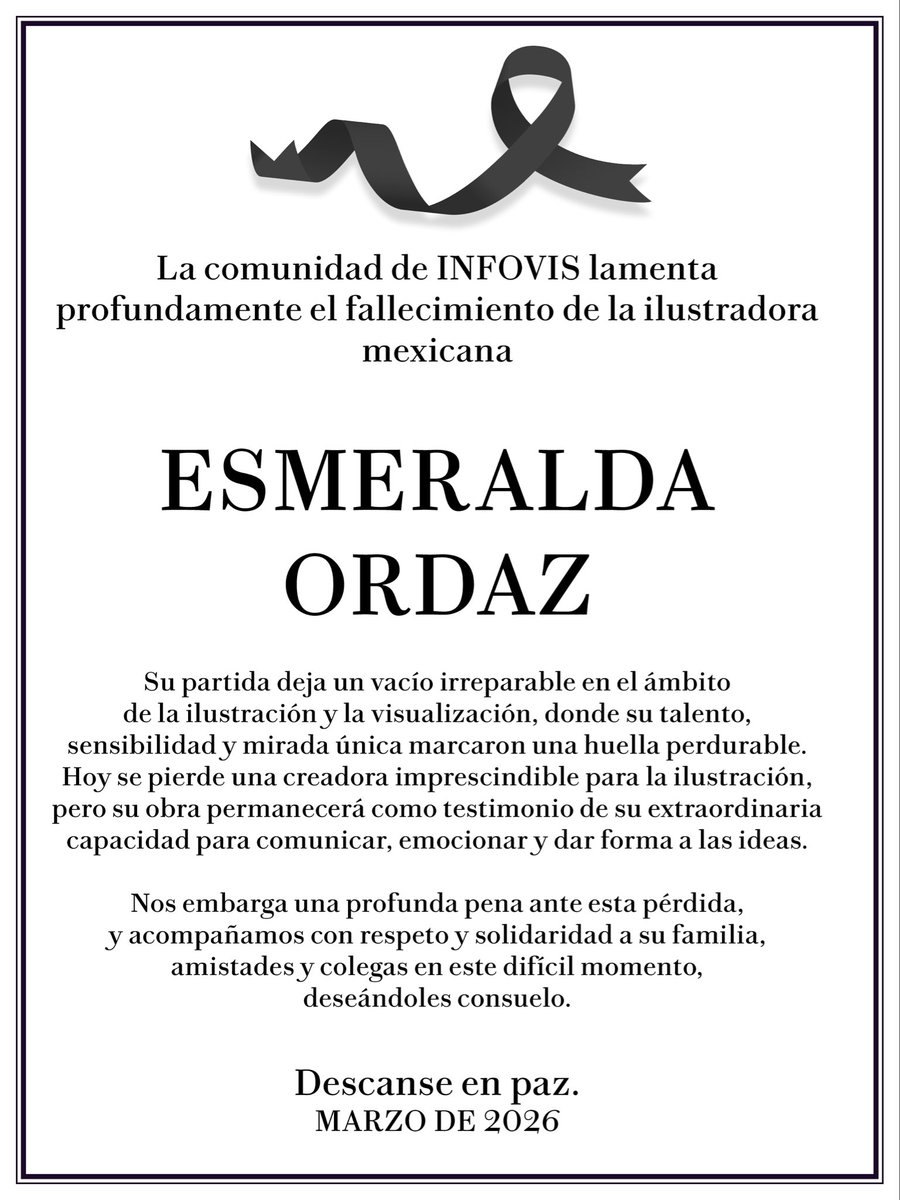 INFOVIS_'s tweet photo. Con profunda tristeza despedimos a una gran ilustradora, colega y amiga del mundo de la visualización de información. https://t.co/oJxaUViwWe