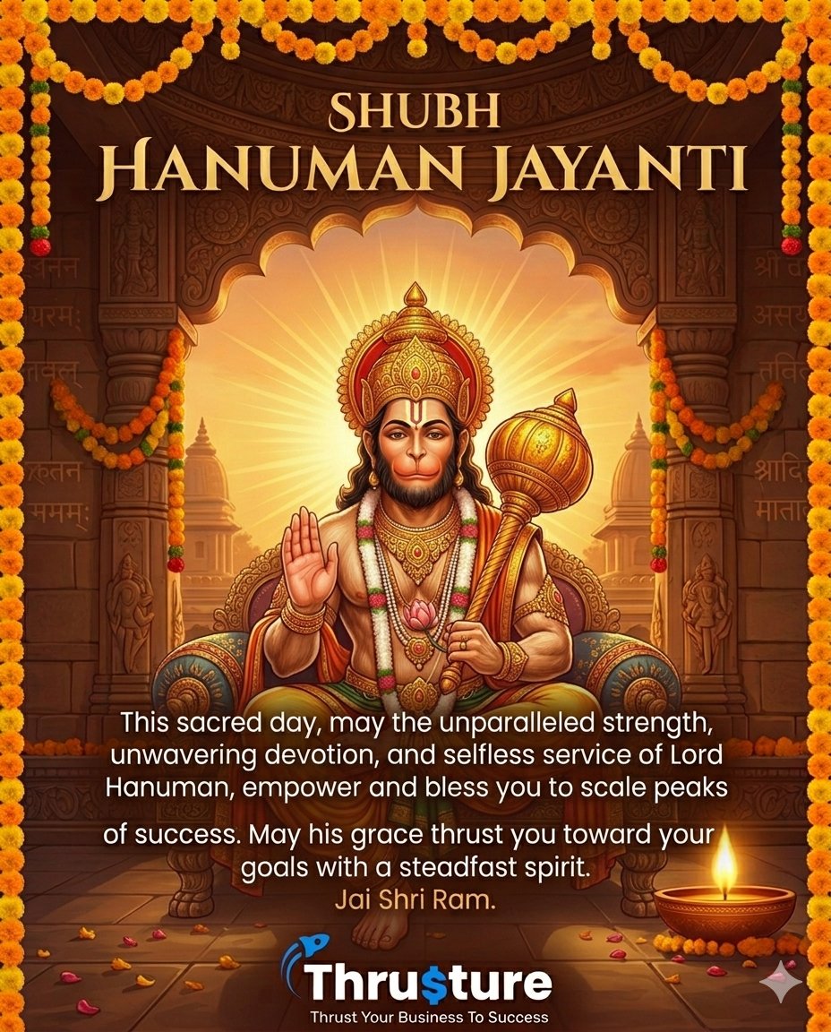 thrusture's tweet photo. On this Hanuman Jayanti, may Lord Hanuman bless you with strength, courage &amp; unwavering faith.
Rise above fear, trust your power, and never give up.
Jai Bajrang Bali! 🙏

#HanumanJayanti #StayStrong #Faith https://t.co/u3HjnMhhge