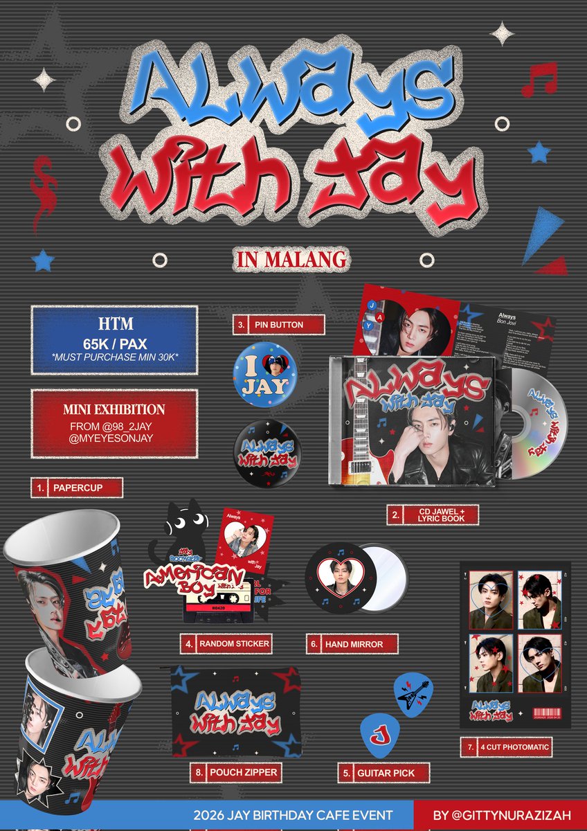 gittynurazizah's tweet photo. 2026 Jay Birthday Cafe Event
โฎห.โ ๐๐๐๐๐๐ ๐๐๐๐ ๐๐๐ โ.หโฎ
๐Kopi Konnichiwa, Malang
๐ SAT, 25 April 2026
๐ฐ HTM: 65K
*must purchase min 30K
RSVP Open: 4 April โฐ๏ธ 19:00
JAY will be there till the stars donโt shine โ
#AlwaysWithJay #0420_JayAlwaysRockstar https://t.co/sGKxuu9TLz