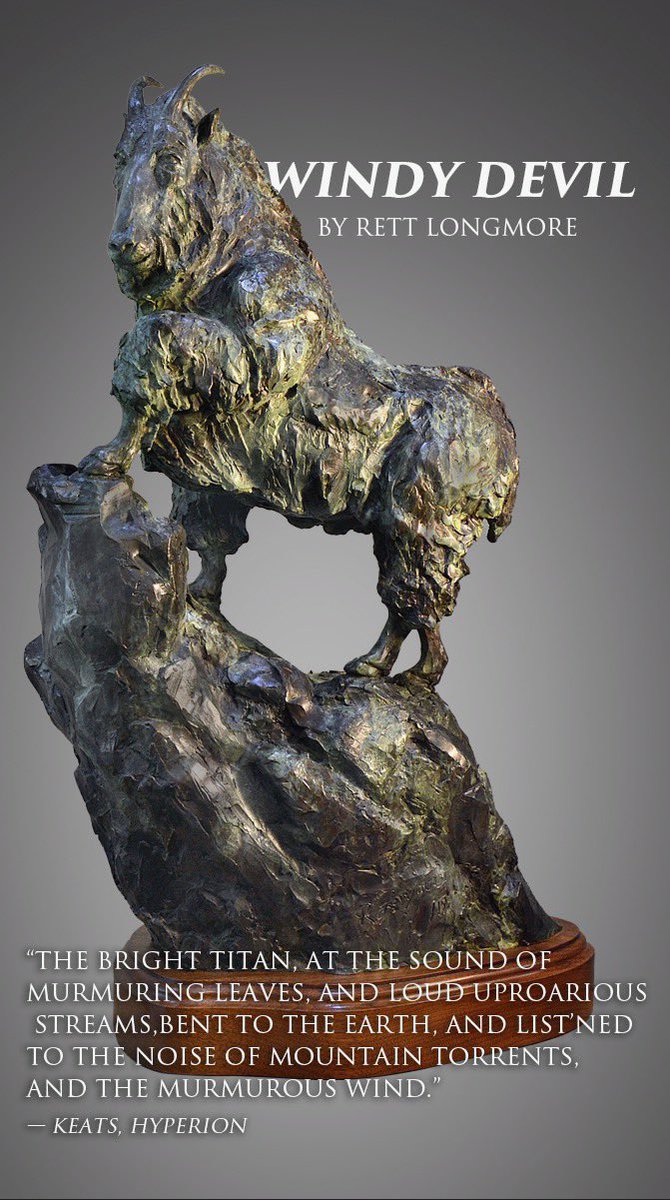SculptorRett's tweet image. I am humbled and excited by so many new followers recently. This sculpture was inspired by an experience I had while backpacking through the Sawtooths in Idaho a few years ago.
Windy Devil 1/19, I thought the quote from yeats was fitting.
#wildlifesculpture #bronze #mountaingoat