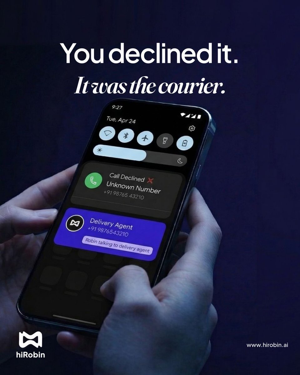 HiRobinApp's tweet photo. You declined it. It was the courier.

Now you're coordinating redelivery around a 4-hour window.

Robin would've picked up, talked to the driver, and told them to leave it with security.

Visit https://t.co/CWBTKbxGDy for early access. https://t.co/tgHpeaioaF