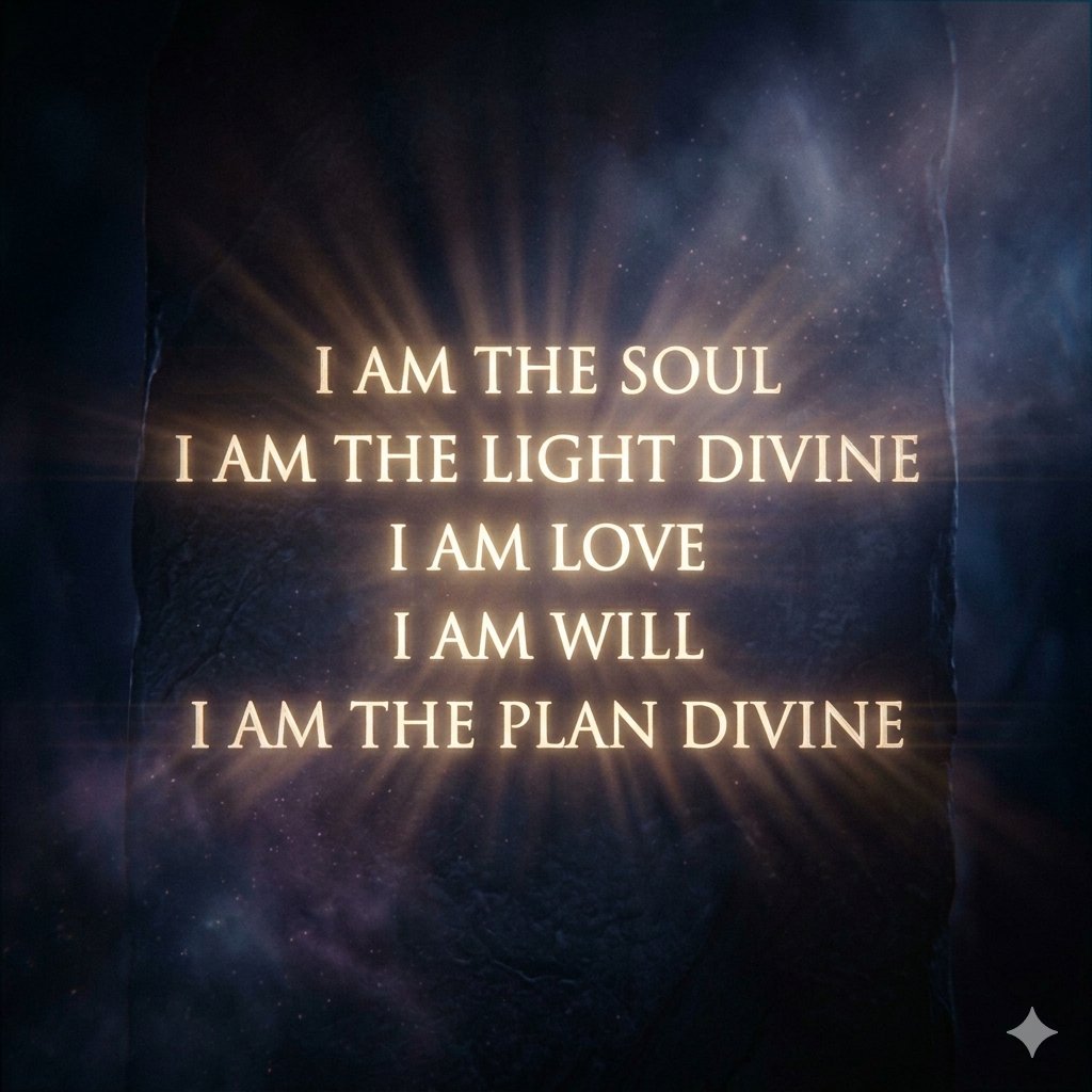 KIN117's tweet photo. I AM THE SOUL（私は魂である）
I AM THE LIGHT DIVINE（私は神聖な光である）
I AM LOVE（私は愛である）
I AM WILL（私は意志である）
I AM THE PLAN DIVINE（私は神聖な計画である） https://t.co/MGdndx23db