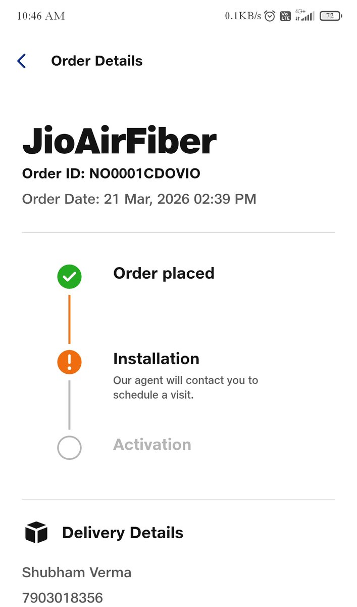 directtalk123's tweet photo. @JioCare See order placed date and also see no installation has been done. If the installation is not been done ,then initiate my refund process and send my paid amount https://t.co/Yf9N0SuMUU