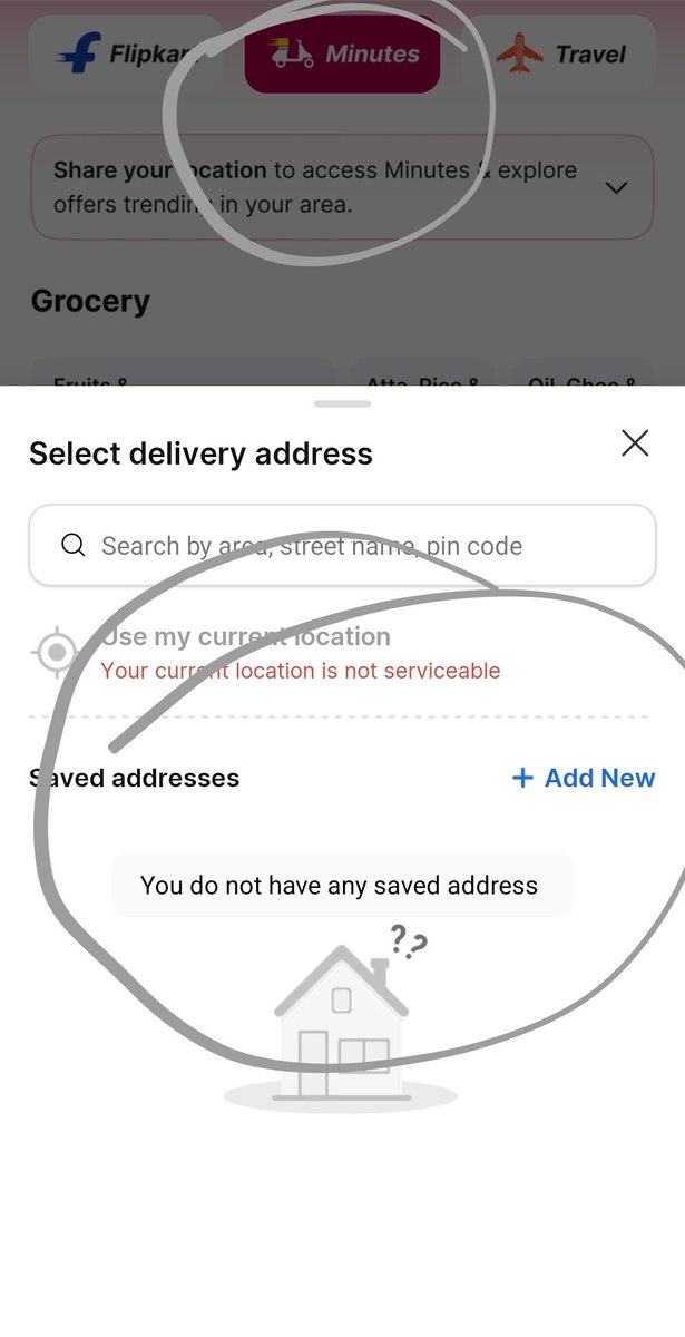 sutheesht's tweet photo. @Flipkartminutes @flipkartsupport 
In flipkartminutes the saved address keeps getting deleted. Screenshot attached. https://t.co/XrcoM6GPC7