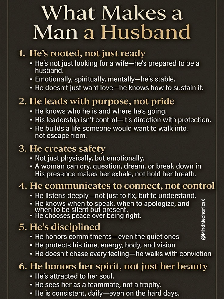 MindMechanicsX's tweet photo. What Makes a Man a Husband https://t.co/ApkRncKfds
