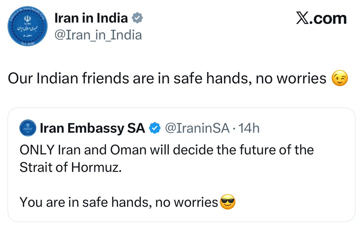 'Indian Friends Are In Safe Hands' - Iranian Embassy On Future Of Hormuz Strait