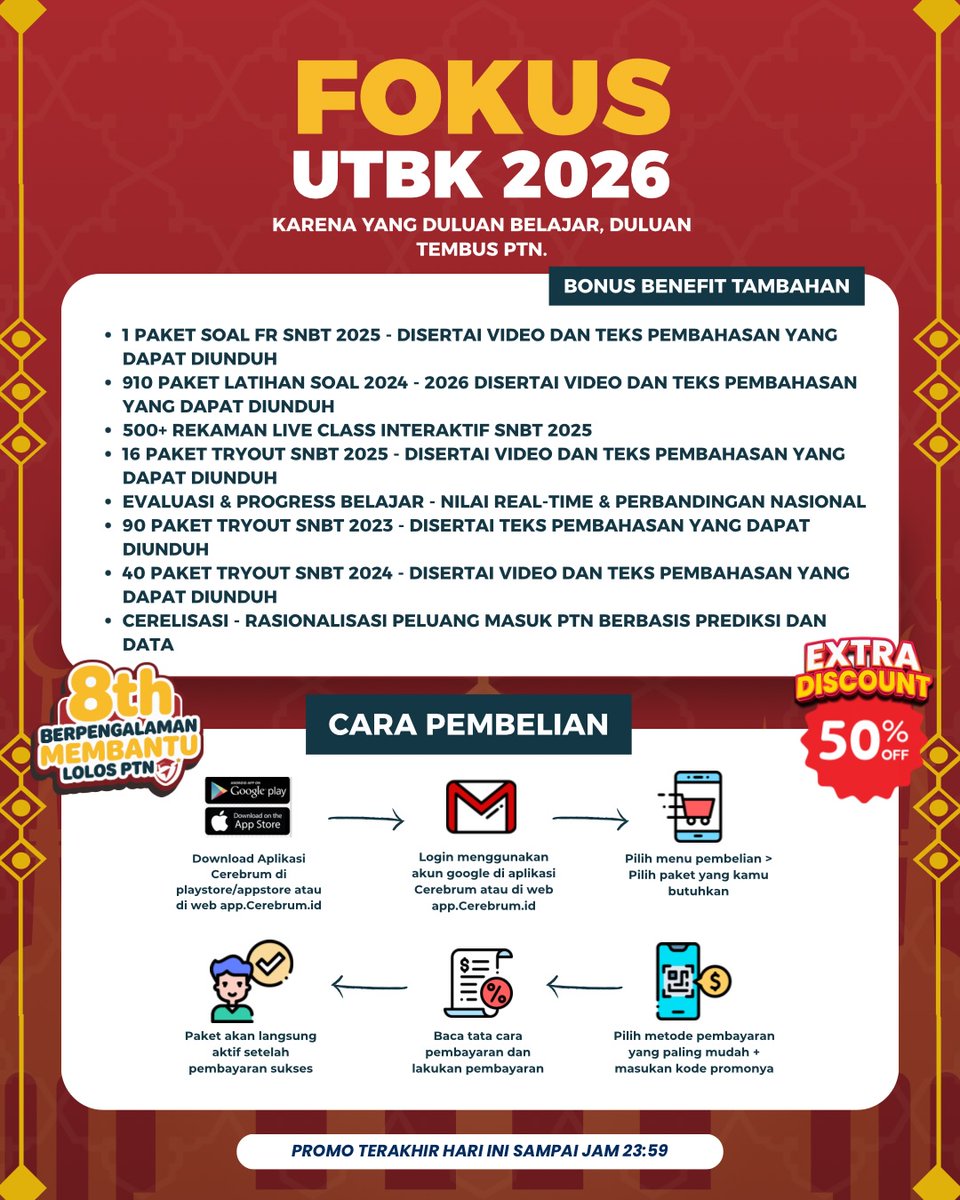 K4NGTH02's tweet photo. Dapatkan akses ke ribuan soal SNBT-UTBK dan Ujian Mandiri di Cerebrum!
Kode Diskon Tambahan Cerebrum :
— CEREBRUM
— ADMINCEREBRUM 
— LOLOSUTBK
— DISKONAPK
— BIMBELUTBK
Kode Diskon Affiliate Cerebrum :
— KEJARPELUANG

t. utbk ptn snbt snbp gapyear ugm ui ipb itb simak utul camaba https://t.co/yP7zttD1DN