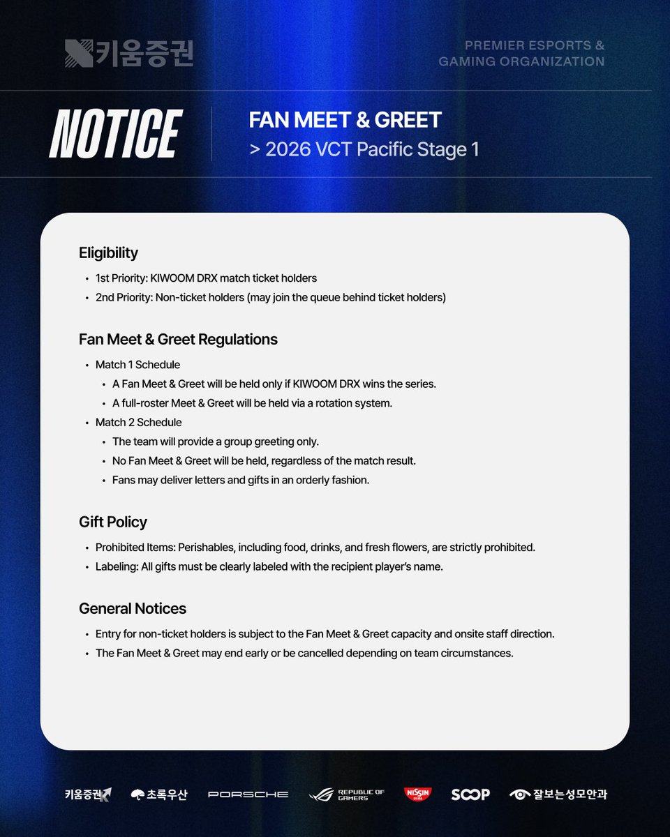 DRX_VALORANT's tweet image. 𝟮𝟬𝟮𝟲 𝗩𝗖𝗧 𝗣𝗮𝗰𝗶𝗳𝗶𝗰 𝗙𝗔𝗡 𝗠𝗘𝗘𝗧 &amp;amp; 𝗚𝗥𝗘𝗘𝗧
Please refer to the images for more information.

#KIWOOMDRX #Unbreakables #AIM