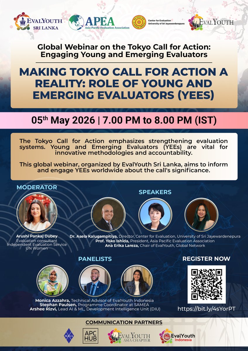 SLEvA_Official's tweet photo. 🌏 Global Webinar Alert: Engaging Young &amp; Emerging Evaluators (YEEs)

 Register now: 
https://t.co/UzHVkPr8N1

Whether you are a student, practitioner, or policymaker, this session is your chance to connect, learn, and be part of shaping the future of evaluation. https://t.co/wY41SWjl16