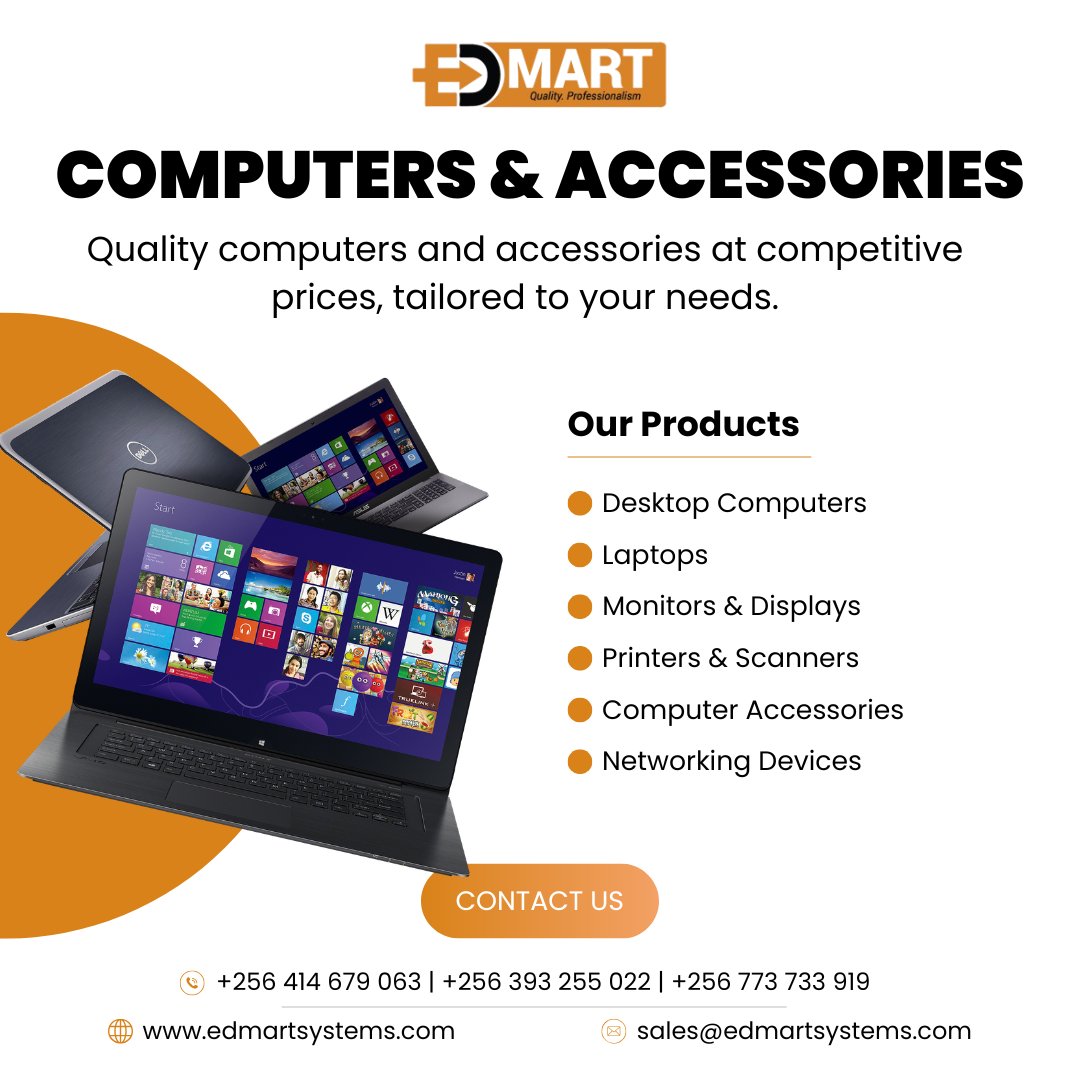 EdmartSystems's tweet photo. Computers & Accessories
Get the right tech for your work, business, and lifestyle. 💻⚡
Edmart Systems offers quality computers, laptops, accessories, and networking devices at competitive prices. Whether for office or personal use, we provide solutions tailored to your needs.
Upgrade your productivity today.

Get in touch with us:
🌐 https://t.co/sObAWmKulh
📧 sales@edmartsystems.com
📞 +256 414 679 063 | +256 393 255 022 | +256 773 733 919