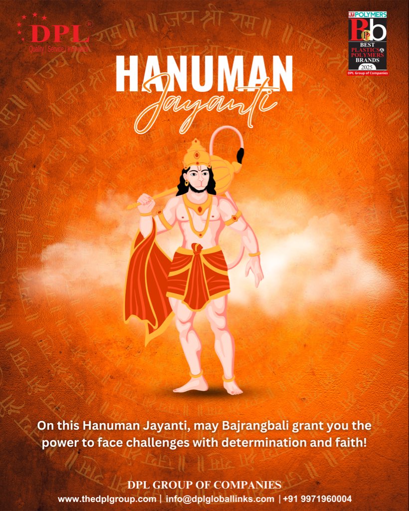 dplpolymer's tweet photo. On this auspicious day, may Bajrang Bali give you the courage to overcome every challenge and achieve success.

Happy Hanuman Jayanti! 🙏🏻✨

#DPL #DPLGroup #DPLGroupOfCompanies 
#HanumanJayanti #HanumanJayanti2026 https://t.co/pSTsWORHKR
