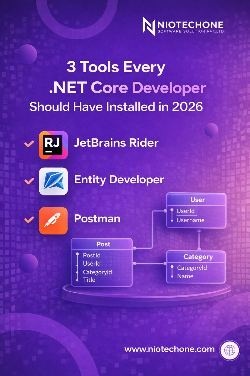 ANiotechon41261's tweet image. 3 tools every .NET Core developer should have in 2026 ⚙️ Must-have:
  • JetBrains Rider 
• Entity Developer 
• Postman
 #DotNet #DevTools #WebDevelopment #niotechone