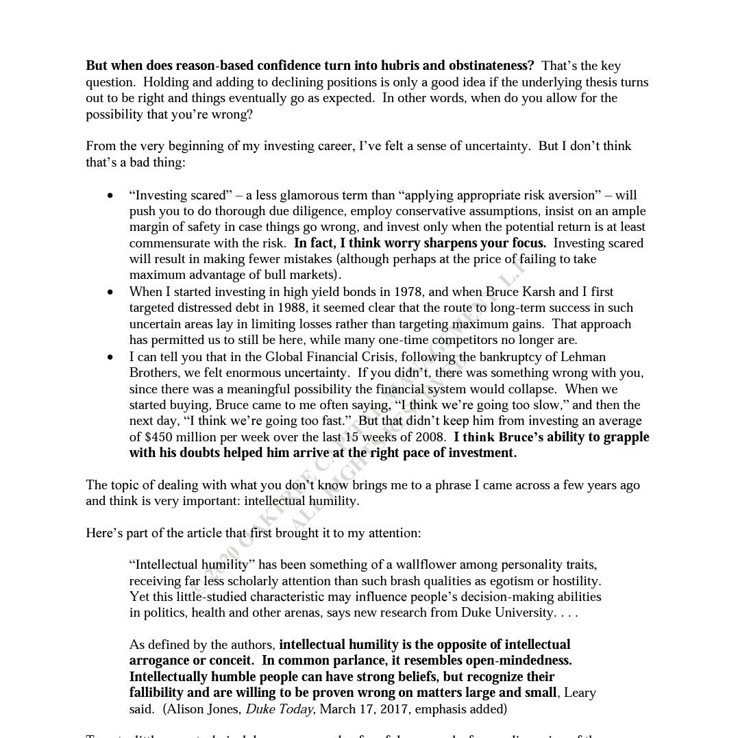 moneyworks4u_fa's tweet photo. I continue to believe a lot of pain is already factored in by the markets and near-term downside looks quite limited to me. Unless this stalemate drags on for another 3-4 months or if there is an equivalent of Pearl harbor/Hiroshima-Nagasaki it is unlikely that we will see a significant down move from this level.

Every big buying opportunity has this extreme uncertainty about a particular event. In 2008 it was about domino effect of Lehman collapse, in 2020 it was about effects of the lockdown and how long it would last, in 2022 it was a threat of a nuclear attack by Russia and an imminent recession sur o rate hikes/QT. Today there is fear about blowing up power plants, desalination plants, steel plants, etc.

In such periods, I like to fall back on the teachings of my guru Howard Marks. Check out this excerpt about investing sacred with intellectual humility. RT if it makes sense to you in these times.