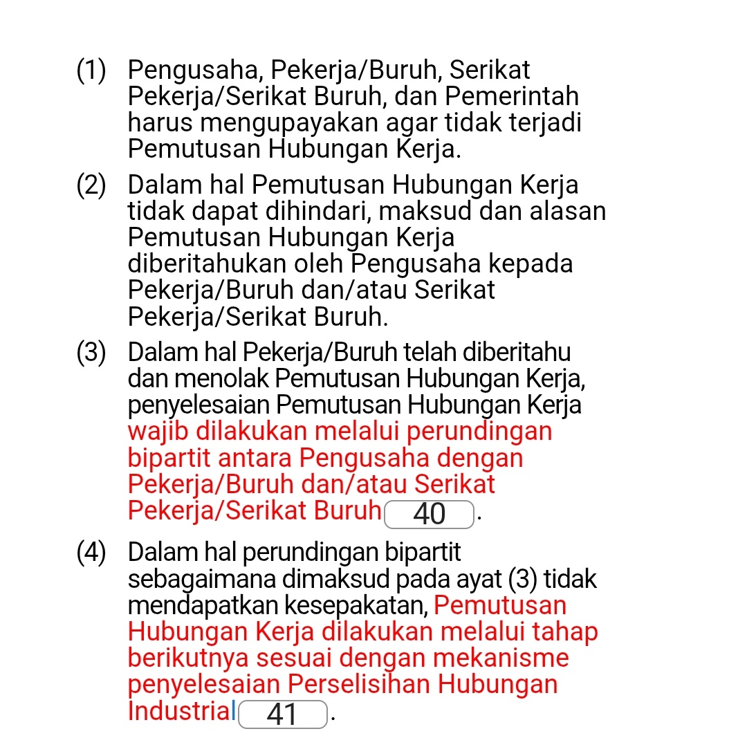 langilea8's tweet photo. PHK yg dilakukan perusahaan boleh dilakukan atas dasar perundangan dan/atau perjanjian kerja, peraturan perusahaan atau perjanjian kerja bersama. Itu pun bisa ditolak oleh buruh, sampai ada ketetapan pengadilan apakah PHK sah atau ga. Klo ga sah, hrs dipekerjakan kembali. https://t.co/IIXjsH90QE