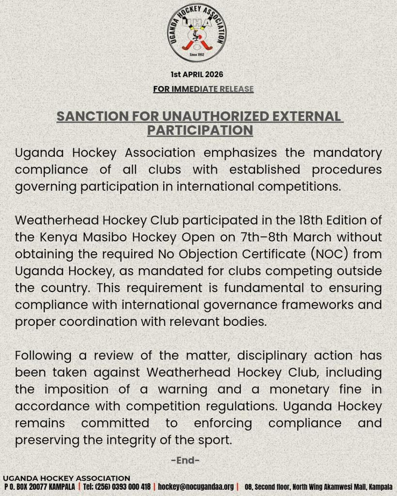 Uganda Hockey Association tweet media