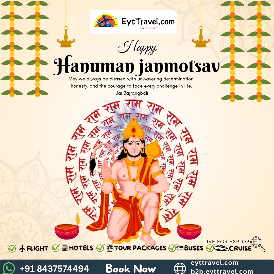 EytTravel's tweet photo. Hanuman Janmotsav blessings 🙏 Jai Bajrangbali!
Strength, courage &amp; devotion always. 🚩
Travel with EytTravel ✈️🌍

#HanumanJanmotsav #JaiHanuman #JaiBajrangbali #HanumanJi #EytTravel https://t.co/mYpUlJFPUA