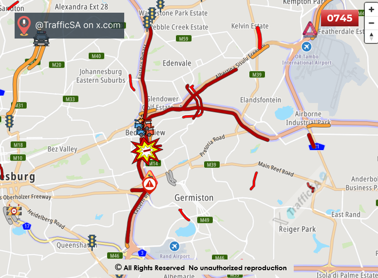 TrafficSA's tweet image. JHB - #AVOID  Gilloolys Interchange