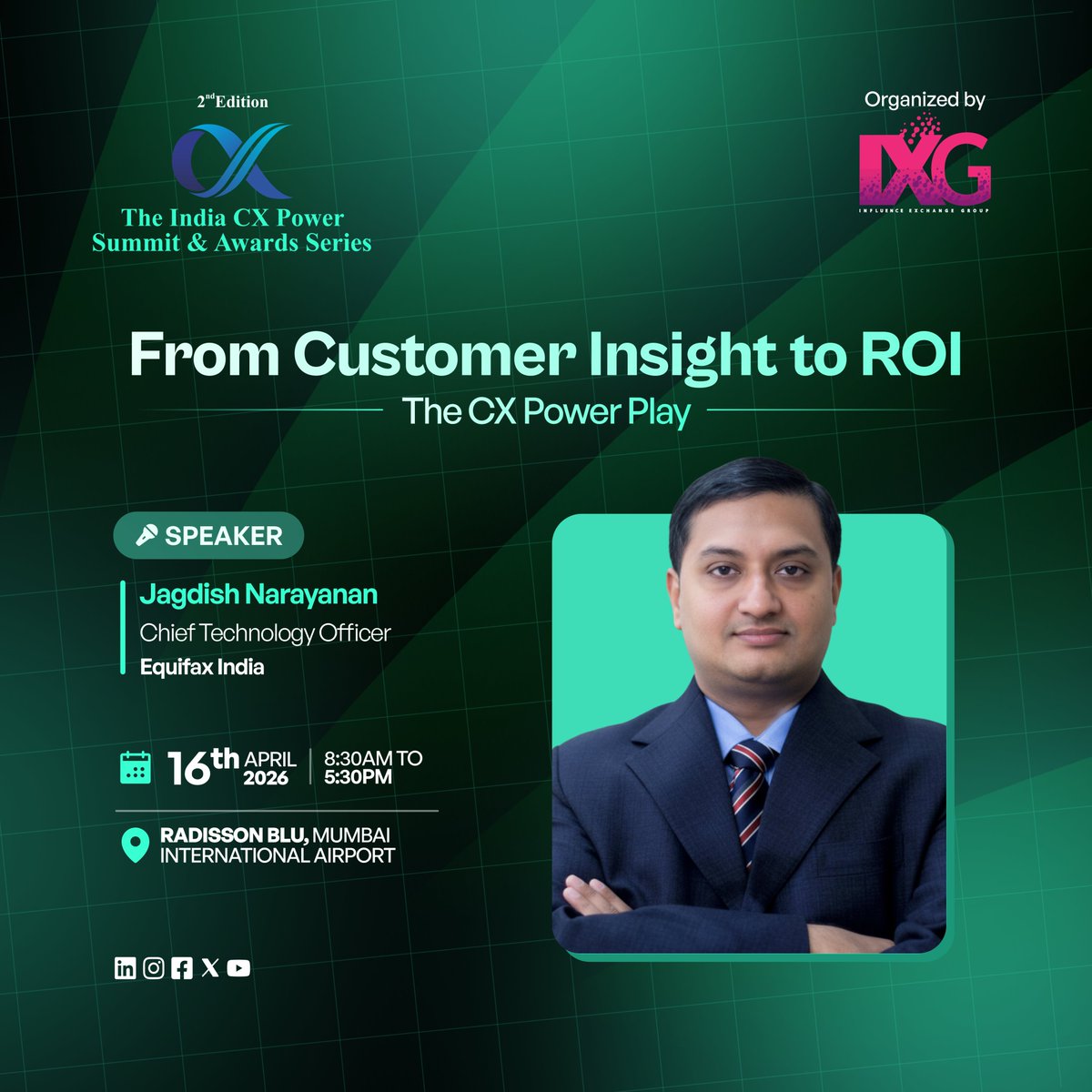 IXG2024's tweet photo. Thrilled to welcome Jagdish Narayanan, CTO @NettPositive, to the #2ndindiacx2026
Join us - https://t.co/7BOxBoJ57I
#indiacxseries #JagdishNarayanan #Equifax #IndiaCXPowerSummit #CXSummit #CTO #DataScience #Fintech #B2BEvents #SpeakerAnnouncement https://t.co/MuUeK4yuJk